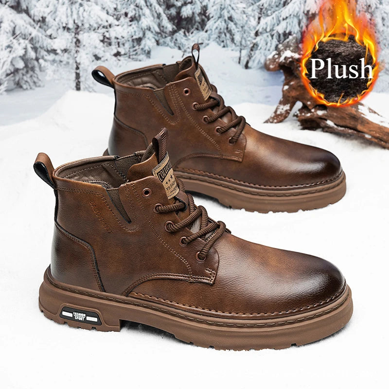 Luxury Men Ankle Boots Retro British High-top Men Boots Fashion High Quality Leather Shoes 2025 New Outdoor Men Motorcycle Boots