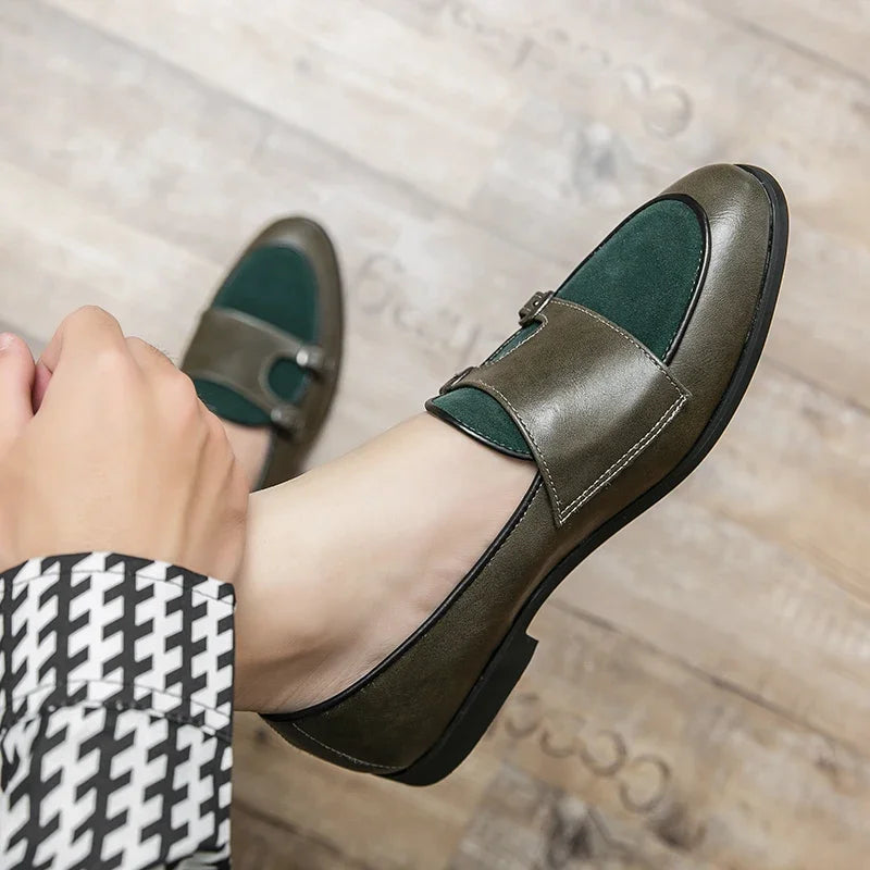 Men leather formal monk strap shoes slip on double buckle loafers large size 48