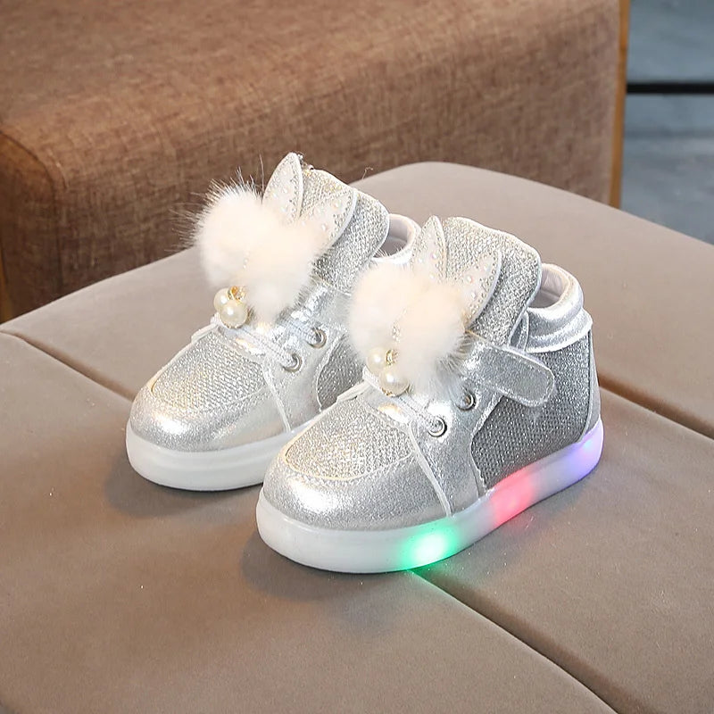 LED Kids Shoes for Girls Cute Cartoon Pink Baby Girl Luminous Shoes Soft Bottom Princess Sneakers Casual Shoes