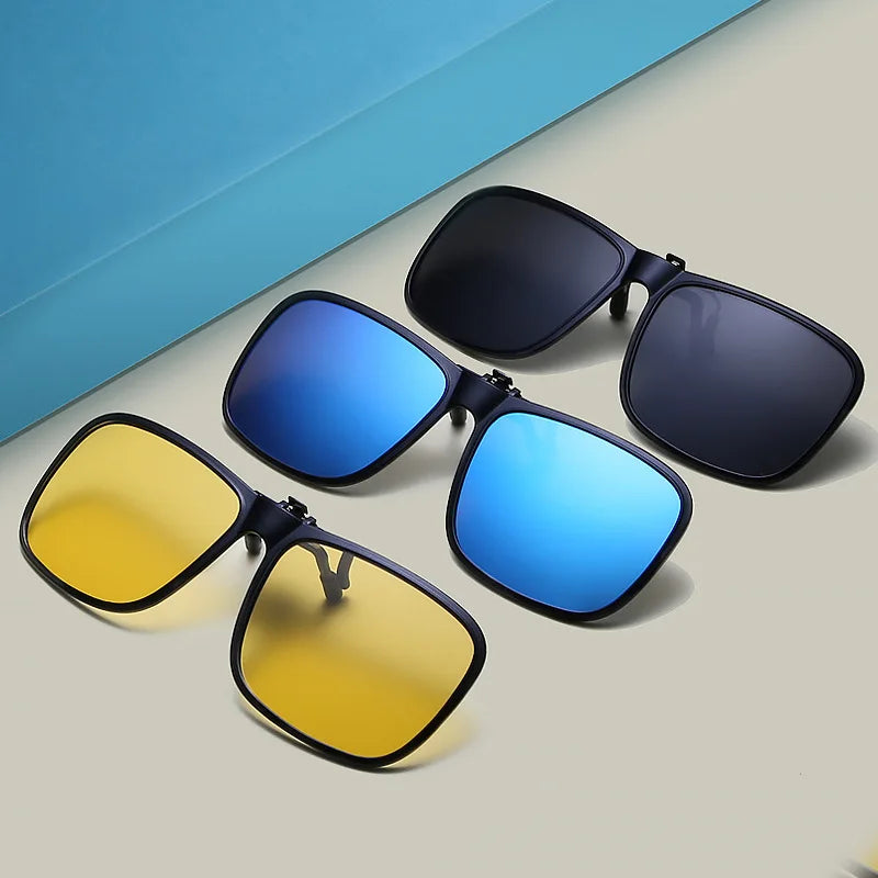 KLASSNUM Clip Polarized Sunglasses Square Men Clip On Glasses Flip-up Frames Sunglasses Covers Blue Night Vision Color Lens 2025