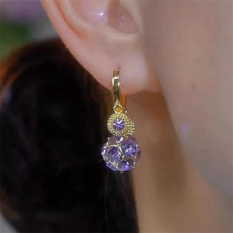 Purple Crystal Zircon Flower Drop Earrings for Women