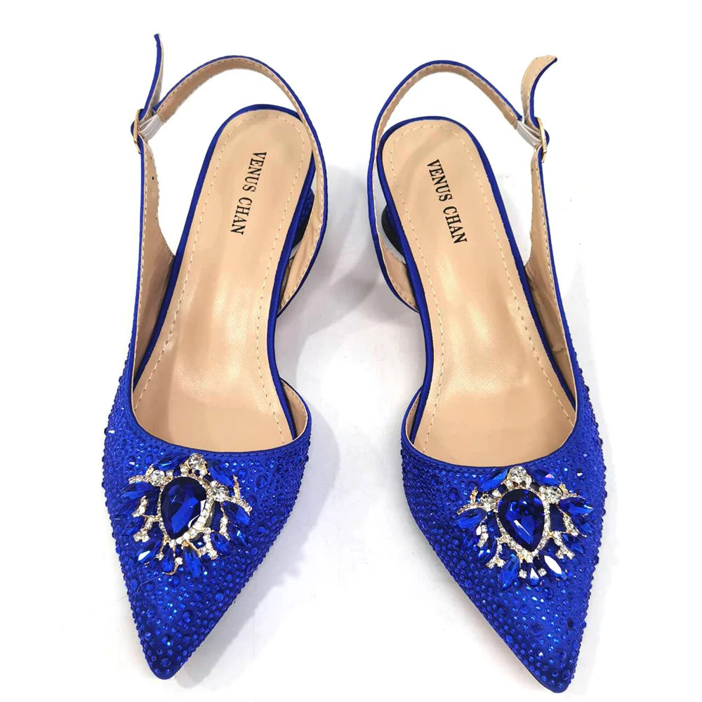Royal Blue Sandals for Women Luxury Wedding Pumps Med Heels