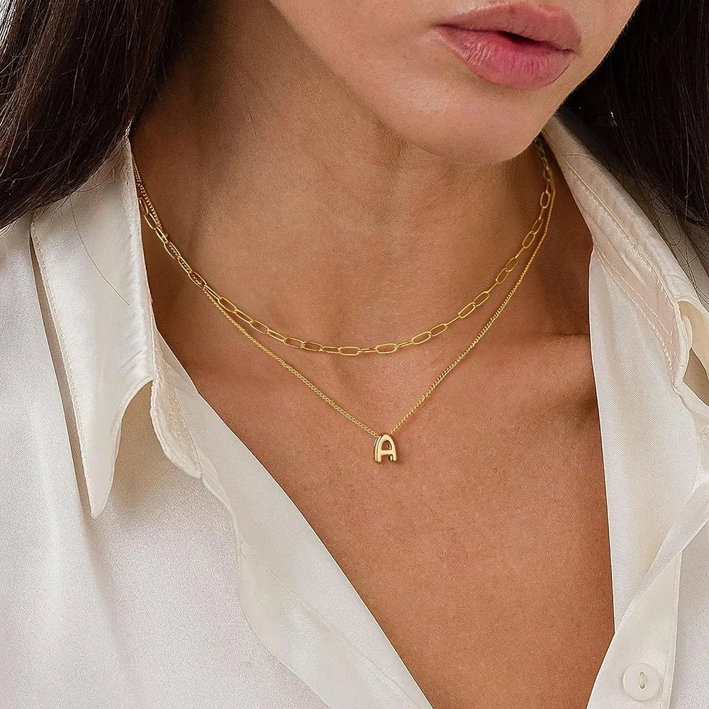 Bubble Initial A-Z Alphabet Mini Necklace for Women