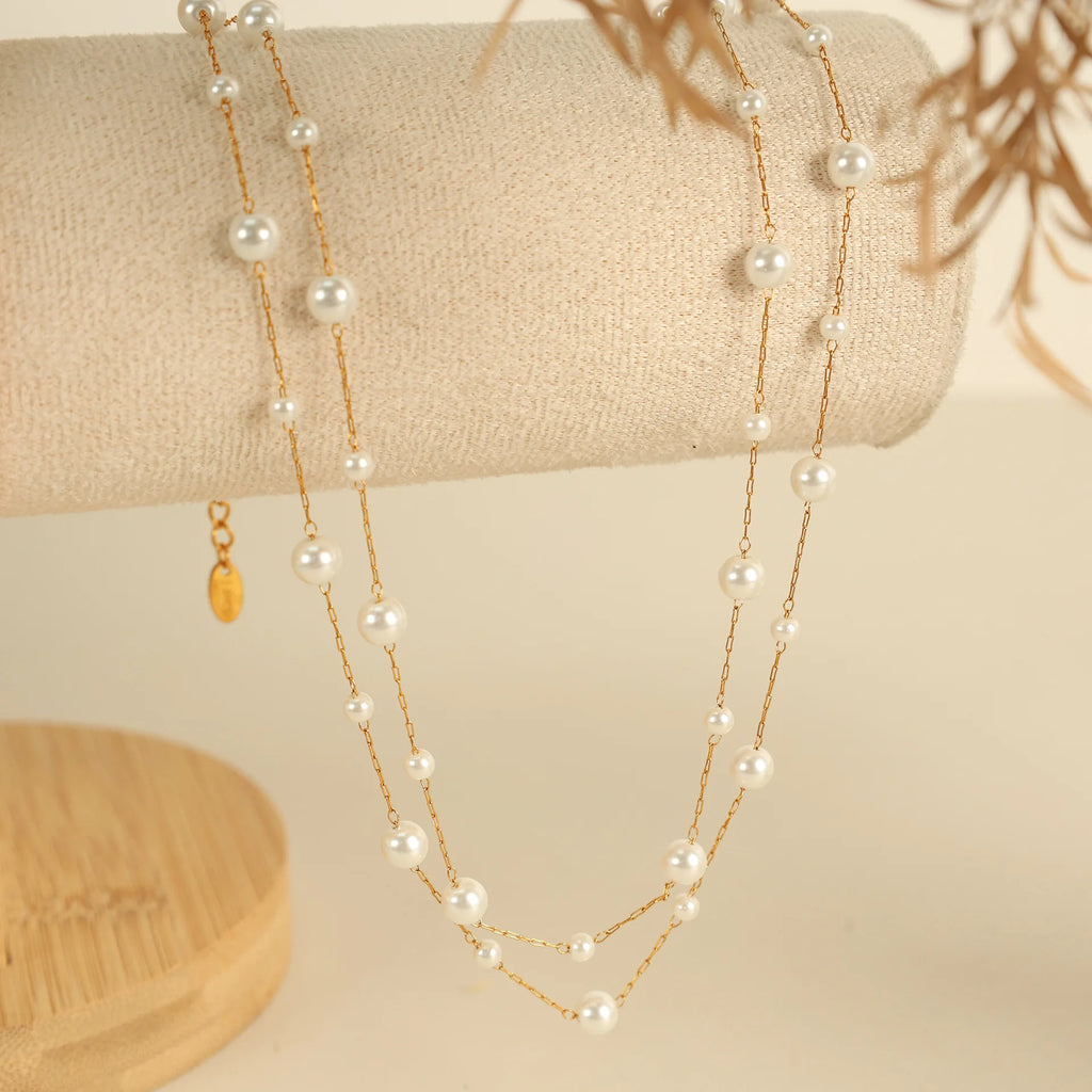 Stainless Steel Temperament Pearl Chain Choker Necklace for Women