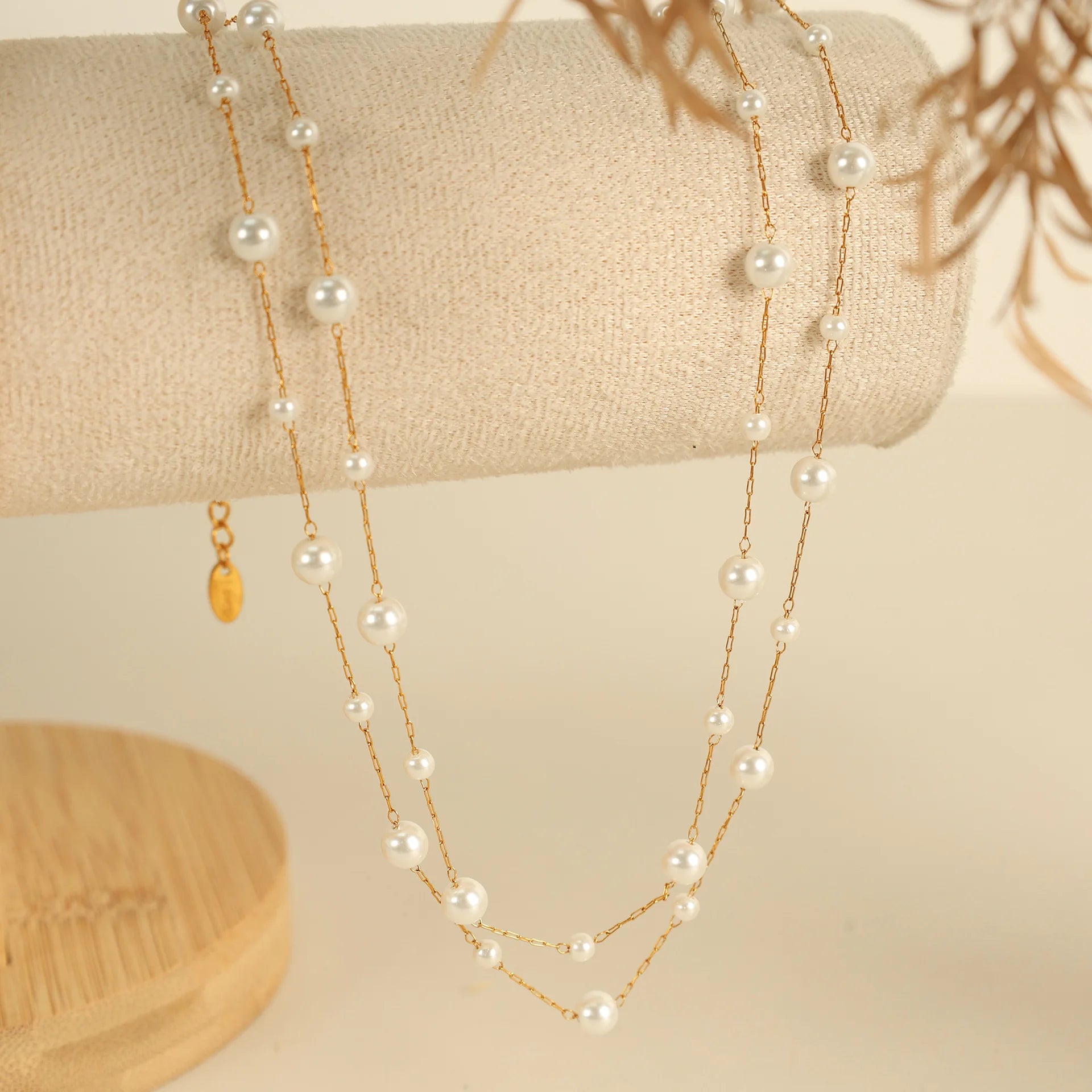 Stainless Steel Temperament Pearl Chain Choker Necklace for Women