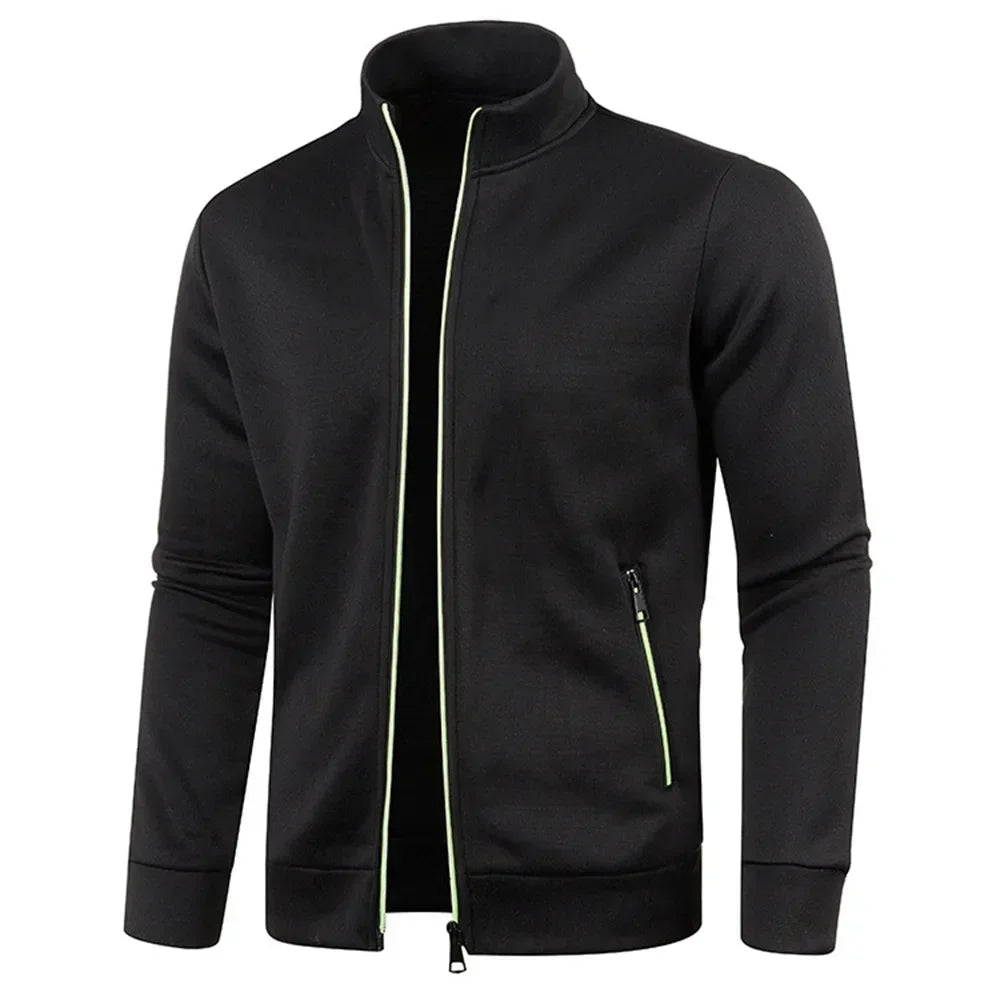 Men's Cardigan Zipper Hoodies Black Green Gray Contrasting Colors Jackets Fashion Casual High Stand Sweatshirts Coats Sportwear