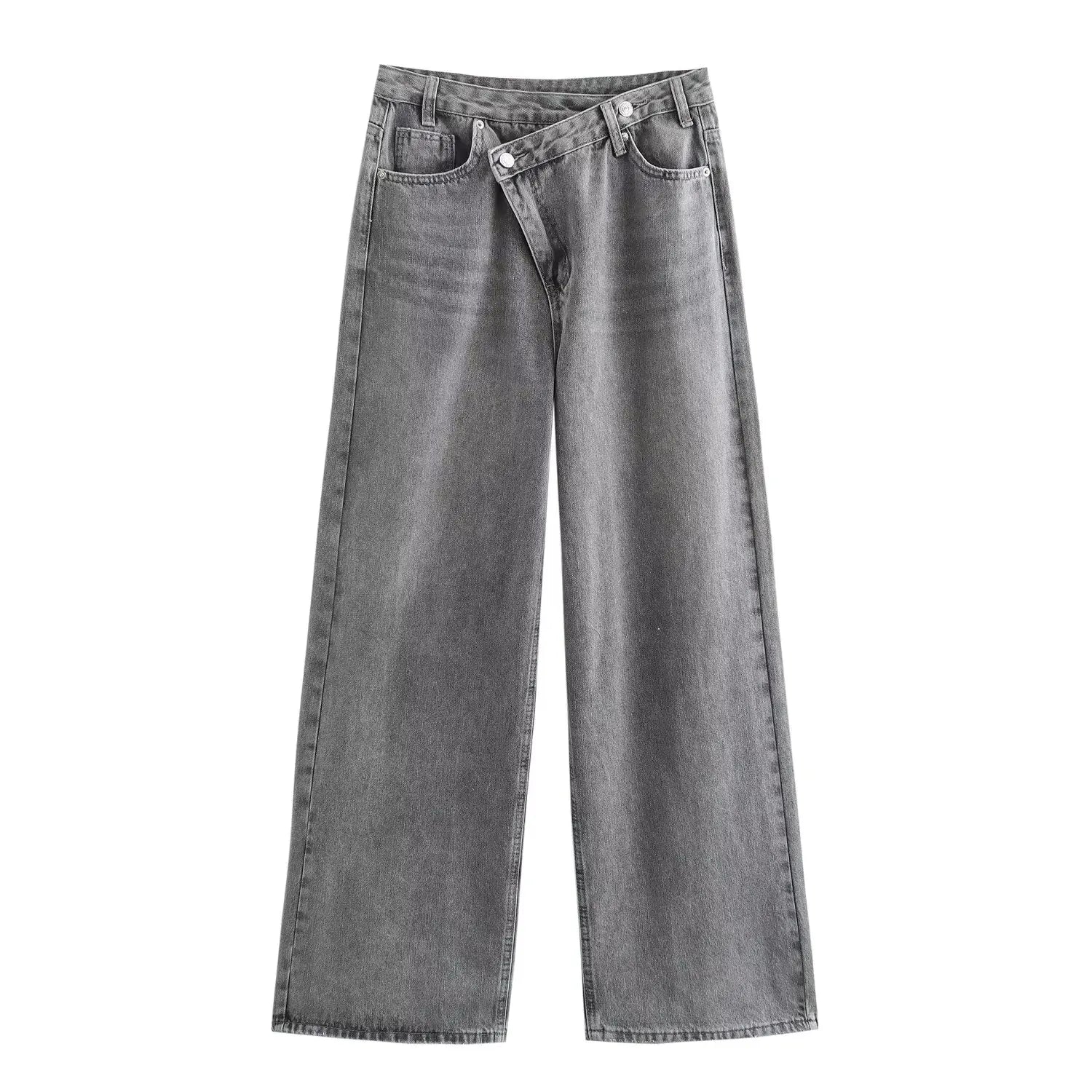 TRAFZA Straight Jeans For Women Spring Autumn Fashion High Waist Zipper Fly Denim Pants Y2K High Street Lady Jeans Trousers