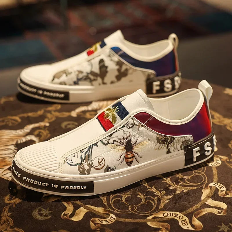 Shoes for Men Leather Casual Shoes Men Sneakers Spring Trend Print Flat Skateb Male Shoes Man Youth Street Cool Slip-on Loafers