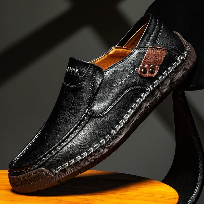 New Handmade Leather Men Shoes Casual Comfortable Men Loafers Slip On Leather Shoes Men Flats Hot Sale Outdoor Walking Shoes