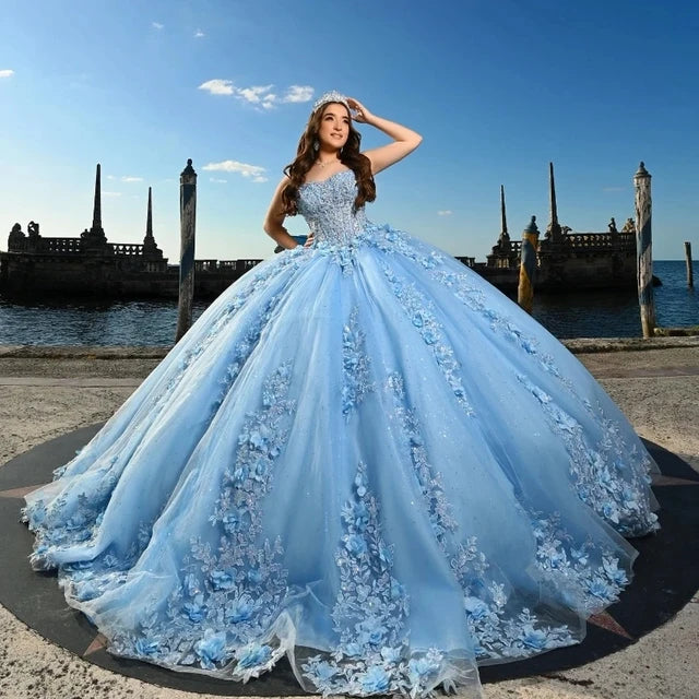 Angelsbridep Sky Blue Ball Gown 15 Year Old Quinceanera Dresses