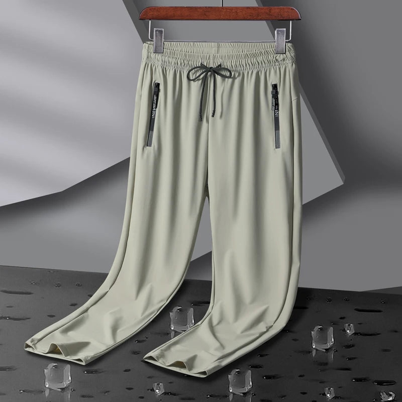 Men Sport Pants Ice Silk Jogging Thin Sweatpants