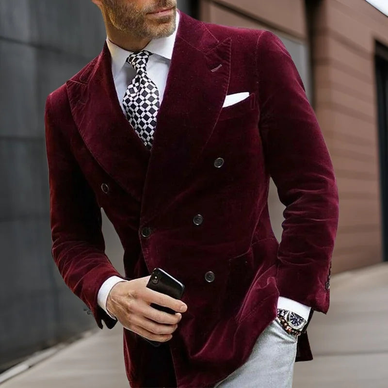 Velvet Double Breasted Blazer for Men