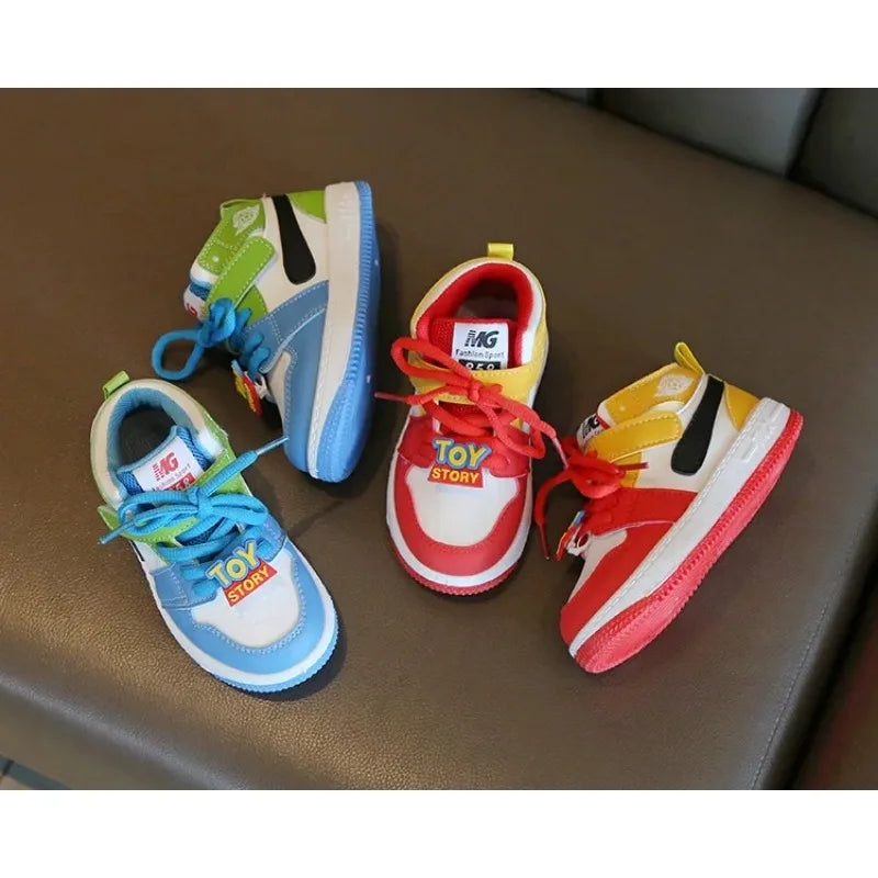 Spring Autumn Kid Casual Board Shoes Children Casual Board Shoes Children High Top Sport Shoes Velcro Straps Color Blocking