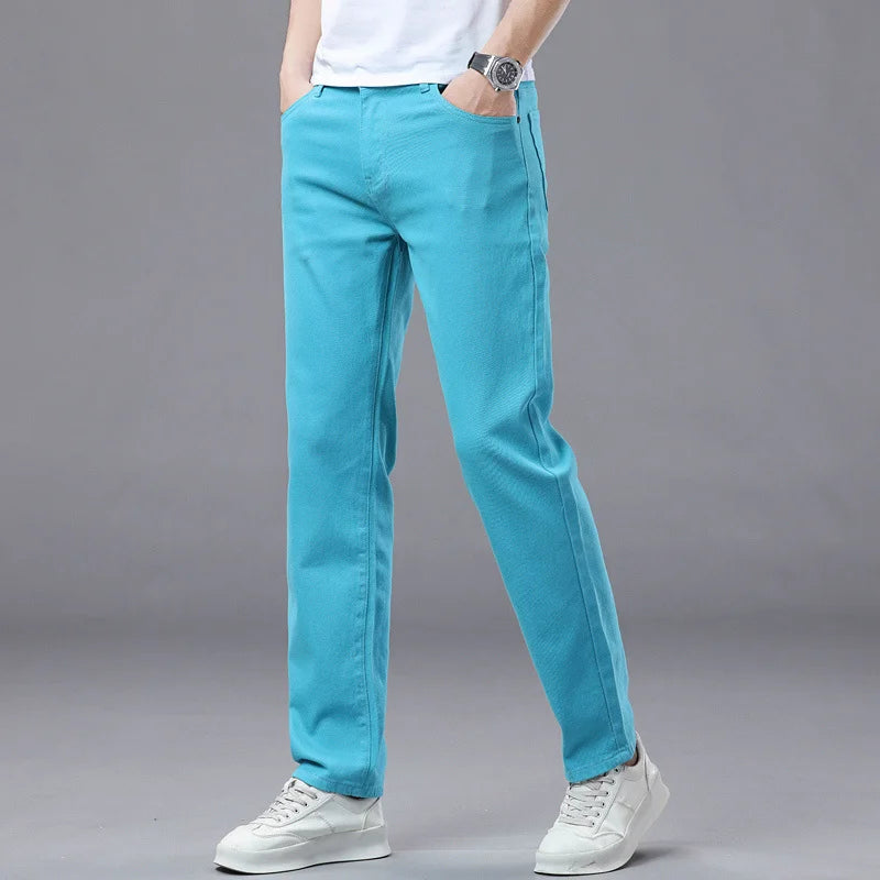 Men's Slim Fit Pants Casual Colorful 2025 Spring New Straight Trousers Men Cotton Stretch Fashion Pants Red Yellow Pink Blue