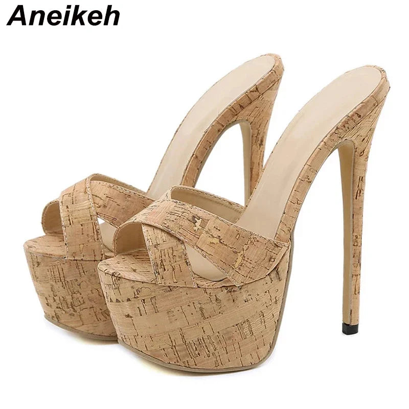 Aneikeh 2025 Summer Extreme Mules High Heels Women's Platform Sandals Shoes Ladies Slippers Slingback Peep-toe Slides Sandalias