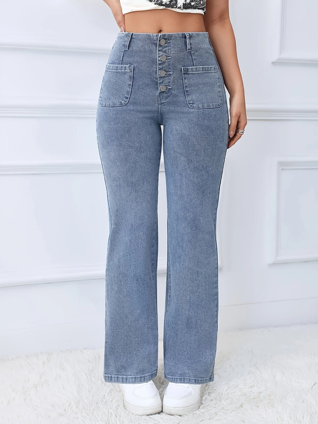 Women's straight leg jeans are super elastic and suitable for all seasons. Comfortable and popular women's wide leg pants
