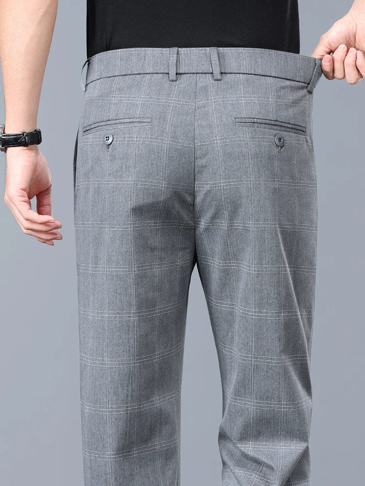 Formal Stretch Pants Men Slim Business Grey Black Casual Pant