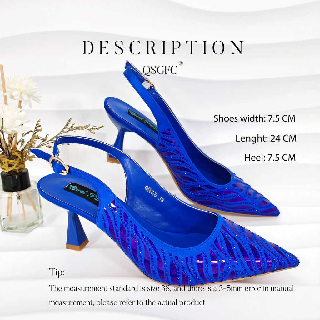 Ladies Heel and Bag Set Full Diamond Fashion Silver Color Pumps