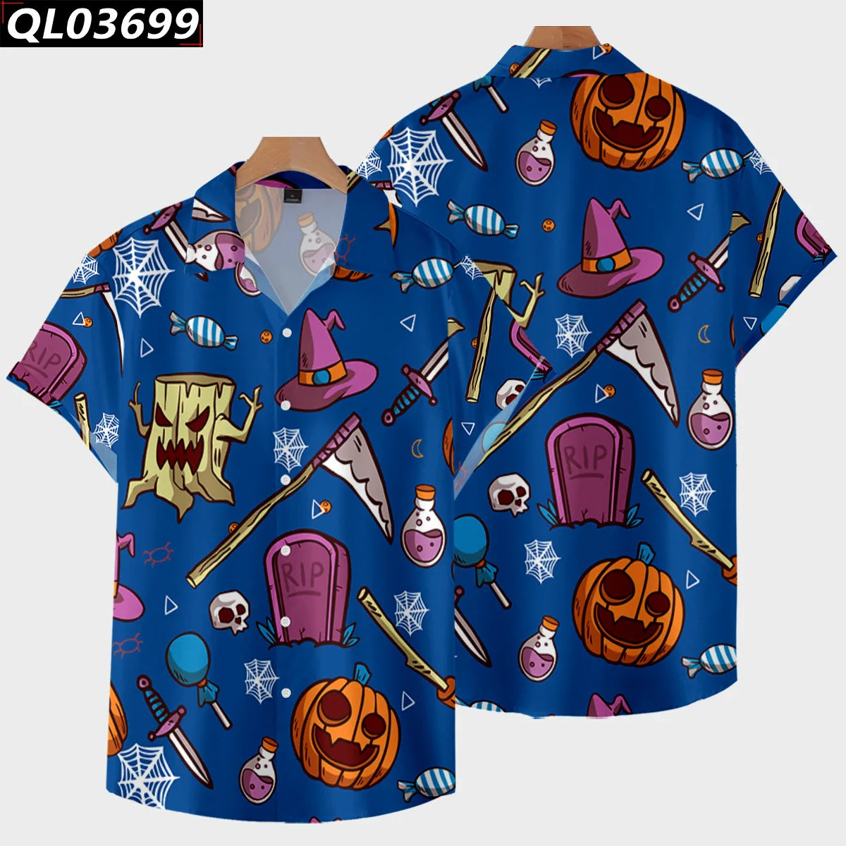 2024 Men's Summer Casual Short Sleeve Shirts Halloween Skull 3d Print Hip Hop Plus Size