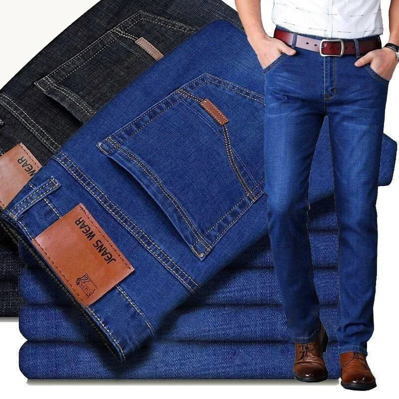 Spring Mens Black Blue Pants Pure Color Stretch Jeans Street Casual Slim Fit Trousers Male Vintage Wash Skinny Jeans for Men