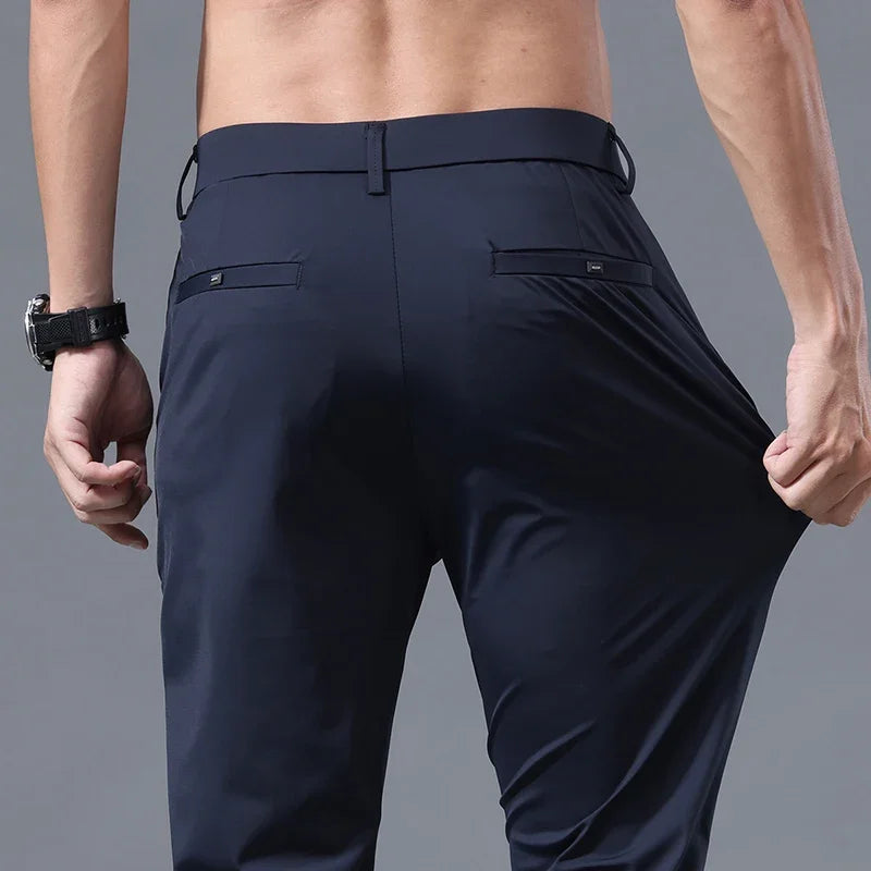 Summer New Stretch Soft Suit Pants Men Thin Fashion Business Elastic Waist Korean Slim Brand Clothes Casual Formal Trousers Male