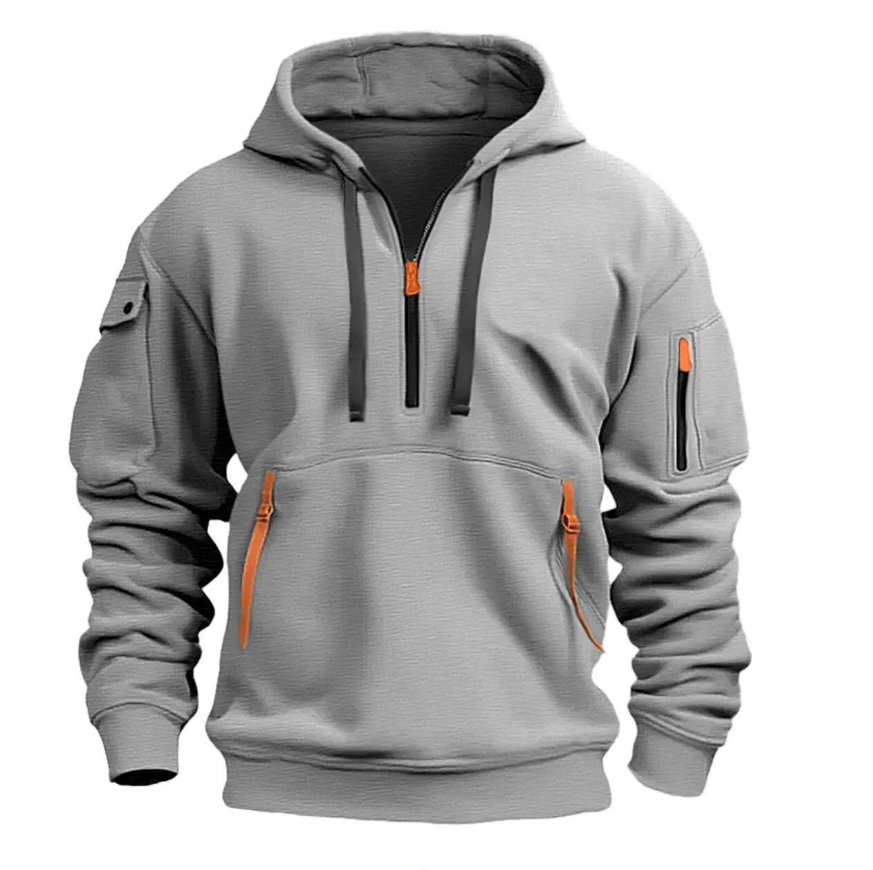 2024 Spring and Autumn New Men's Casual Sports Multi-zipper Arm Pocket Pullover Outdoor Cycling Climbing Windproof Hoodie