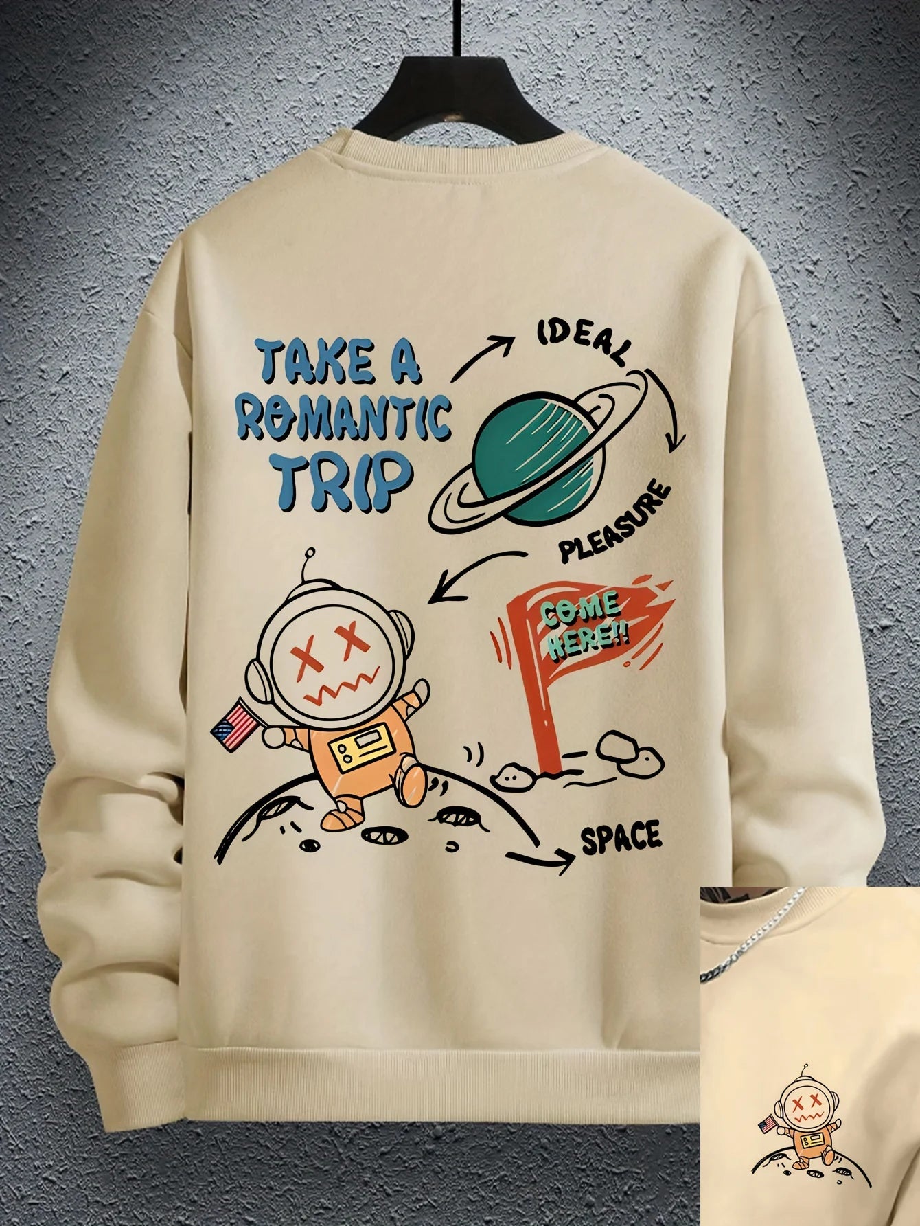 Casual loose astronaut cartoon print long sleeved round neck sweatshirt