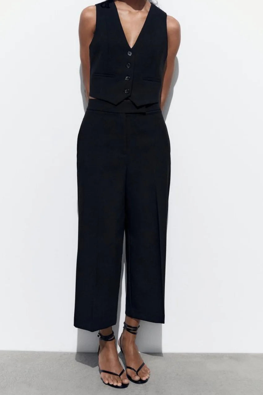 PB&ZA 2024 Women's New Fashion Versatile Solid Color High Waist Zipper Slimming Straight Leg Wide Leg Casual Pants