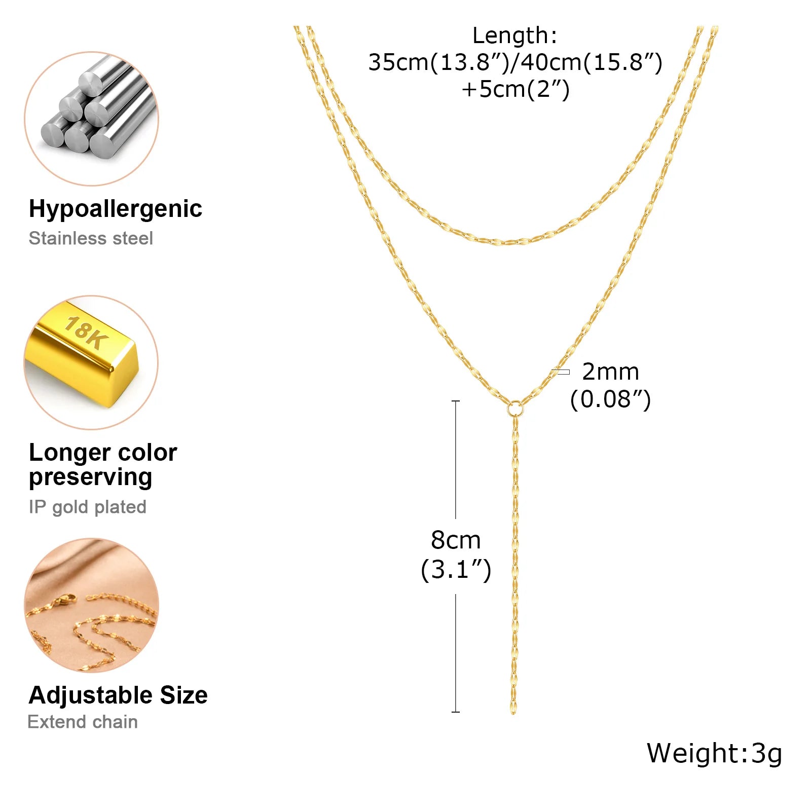 Stainless Steel Lip Chain Double Layered Fringe Necklace