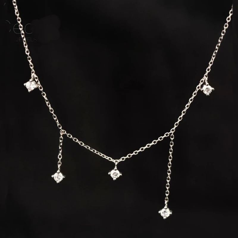 Sterling Silver Zircon Star Charms Necklace For Women