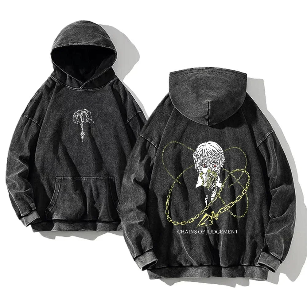 2024 Anime Hunter X Hunter Sweatshirts à capuche délavés Manga imprimés Pour hommes Harajuku Pullover Contient des sweats en coton Vêtements