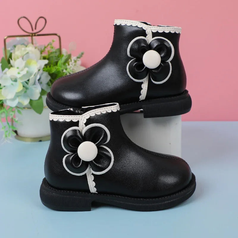 2023 Girls Short Boots Fashion Kids Versatile Soft Black Side Zipper Spring Autumn New Children Leather Boots Drop Shipping PU
