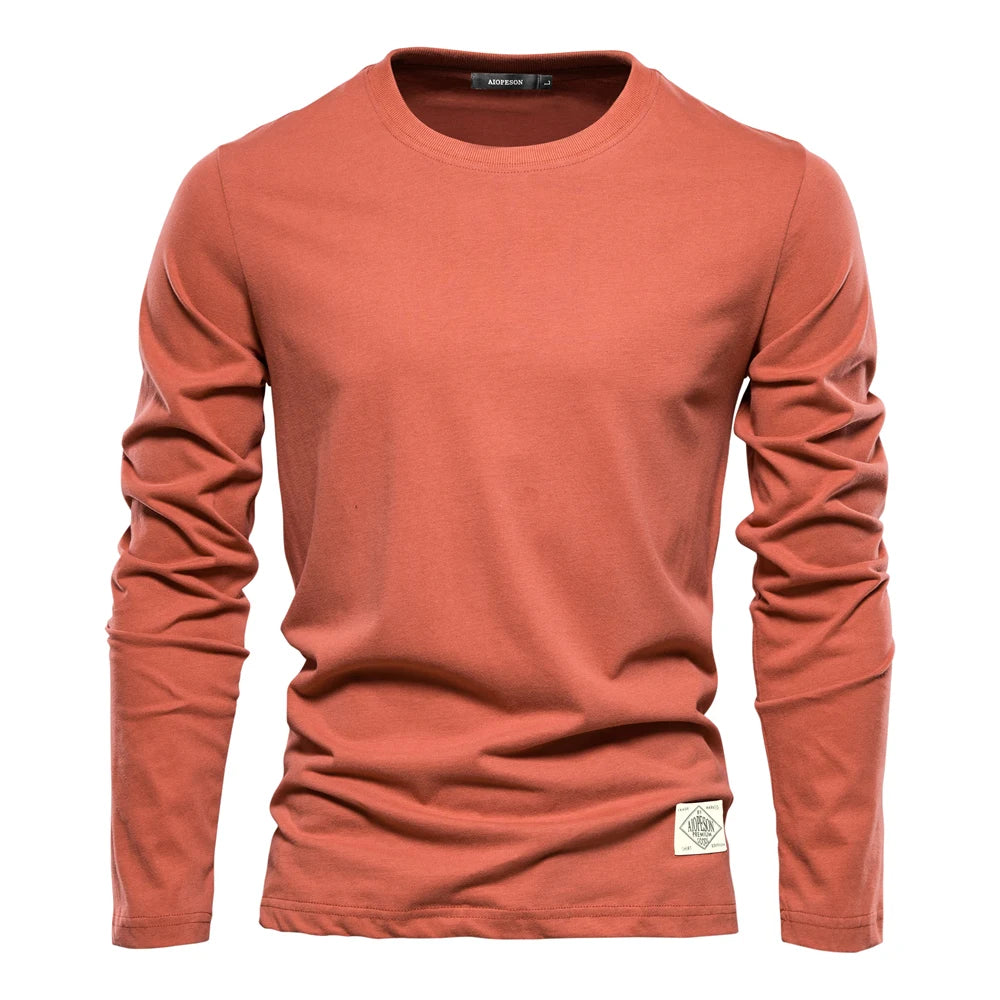 T-shirt homme 100 % coton à manches longues, t-shirts décontractés unis pour homme, hauts de qualité supérieure, vêtements classiques pour homme, t-shirts pour homme.