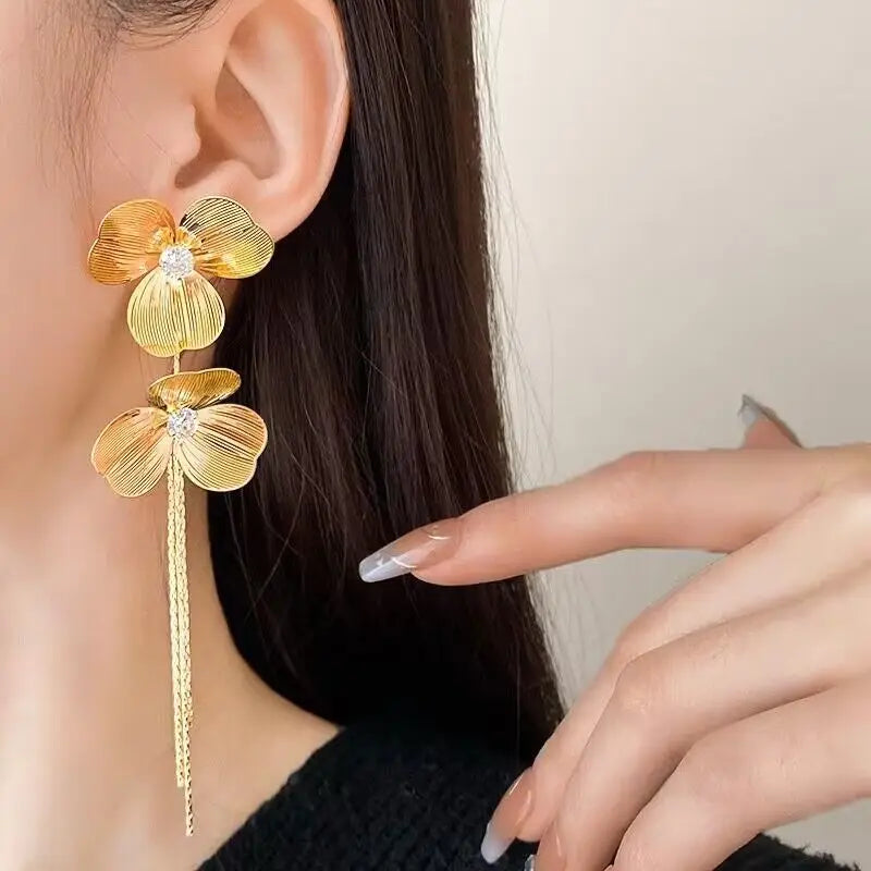Exaggerated Rhinestone Long Tassel Earrings