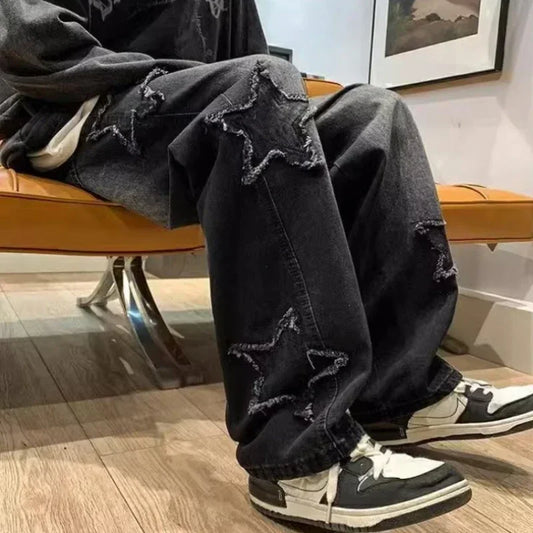 Men Jeans New Fashion Y2K Tassel Pants Straight Hip Hop Splicing Trousers