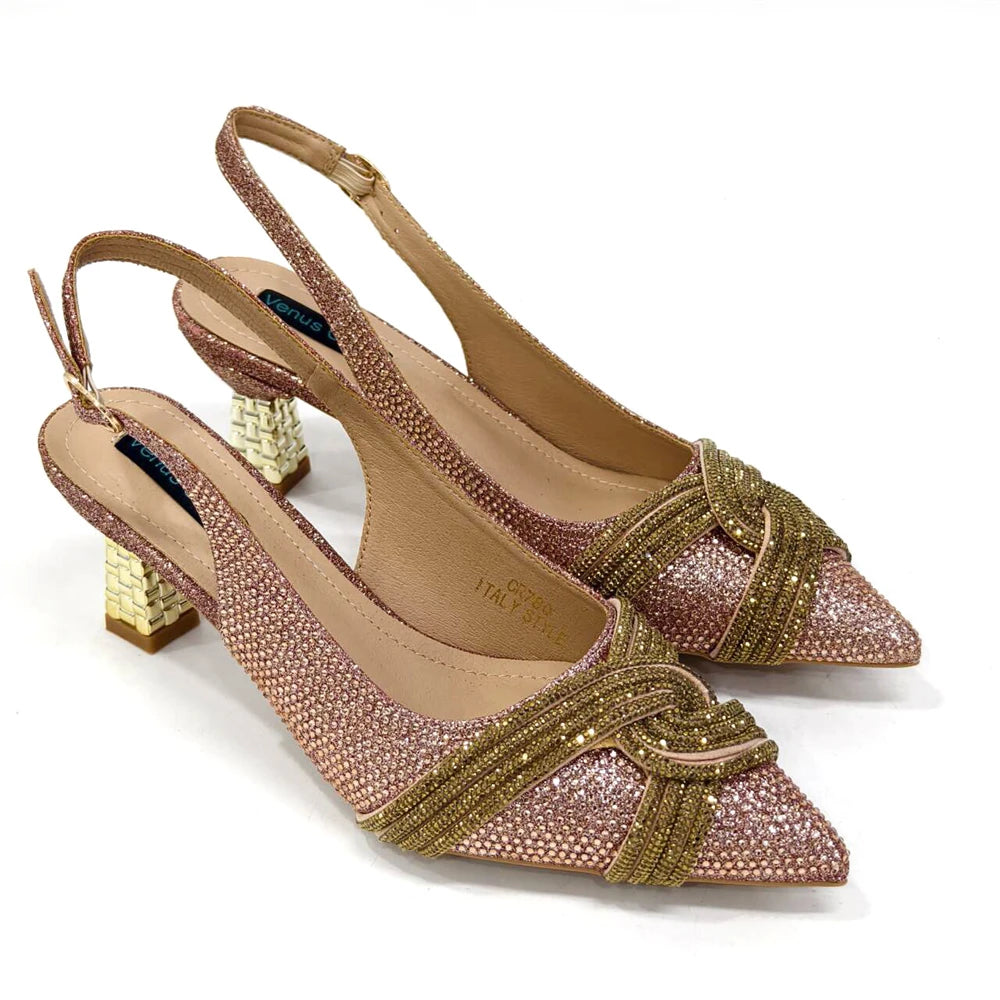 Women Shoes and Bag Set Champagne Color Rhinestone Handbag