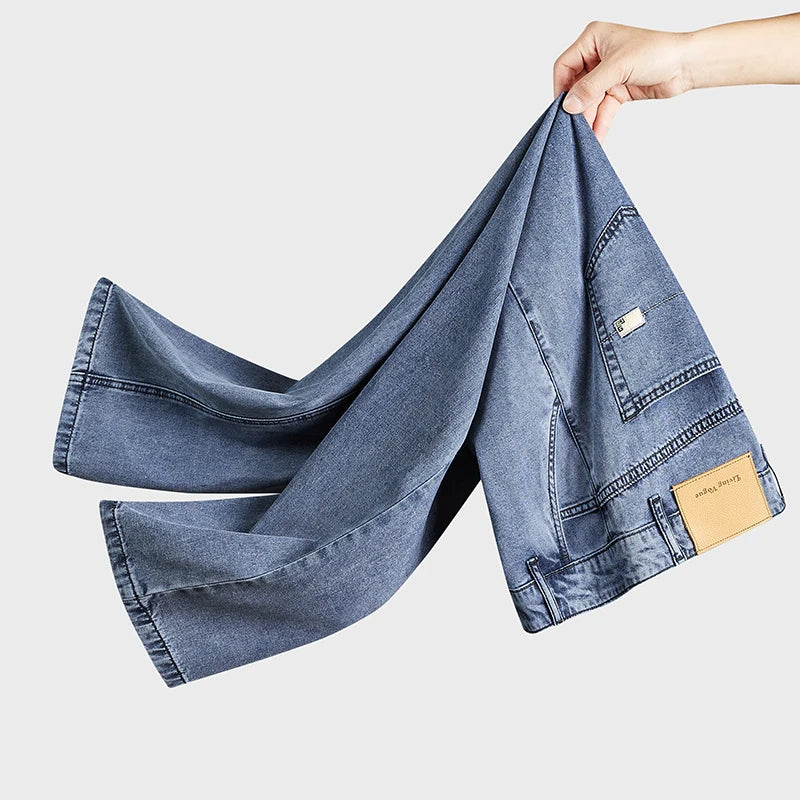 Lyocell Pants Men's 2024 Summer Clothes Ultra Thin Fashion Casual Pants Male Baggy Drape Straight Denim Trousers