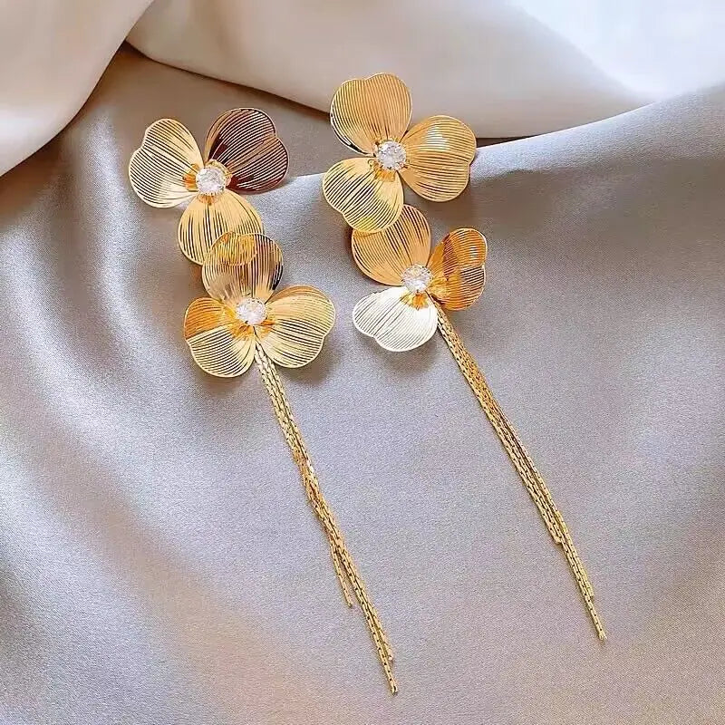 Exaggerated Rhinestone Long Tassel Earrings