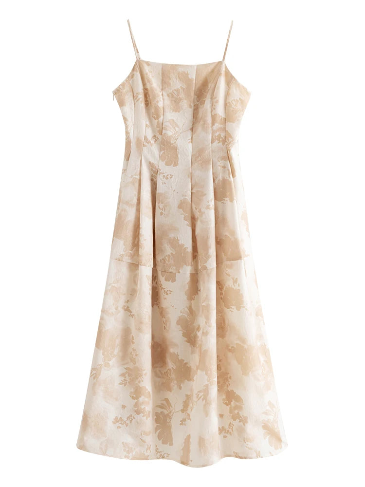 ZIQIAO Petite Suspender Dress For Women's Summer 2024 New French Short Sleeved Medium Length A-line Dress 24ZQ92215+24ZQ92208