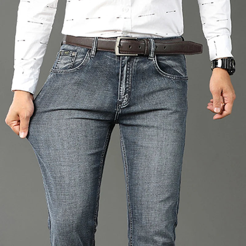 Male  All-match Brand Trousers Four Season Men's High Quality Jeans  Business Casual High Waist Denim Pants Simplicity Cool