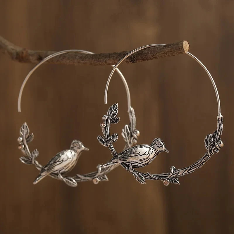 Vintage Animal Bird Leaf Round Women Earrings