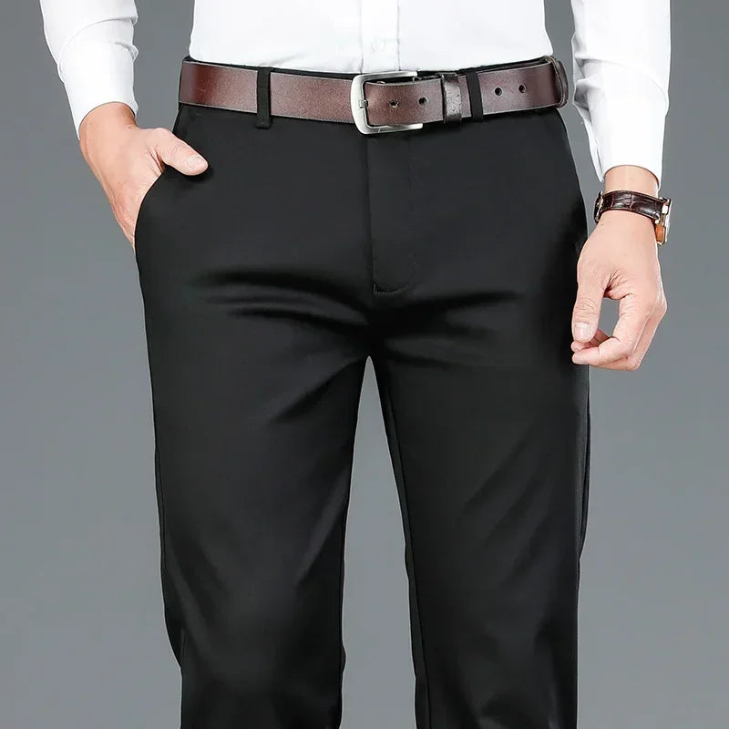 Bamboo Fiber Men's Casual Pants Black Spring Autumn New Style Stretch Straight Breathable Classic Business Suit Trousers Male