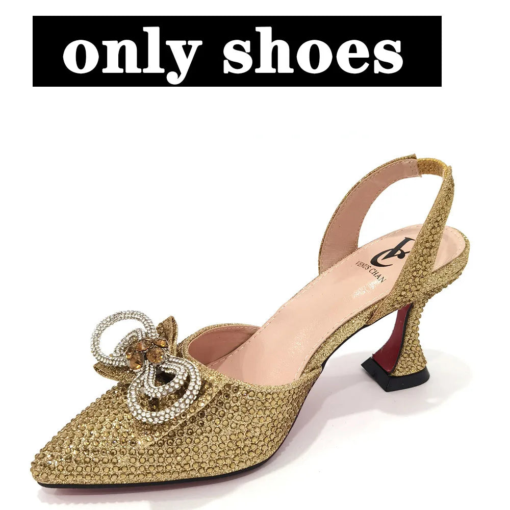 Rhinestone Bow Side Empty Party High Heels Pointed Toe Stiletto Heels