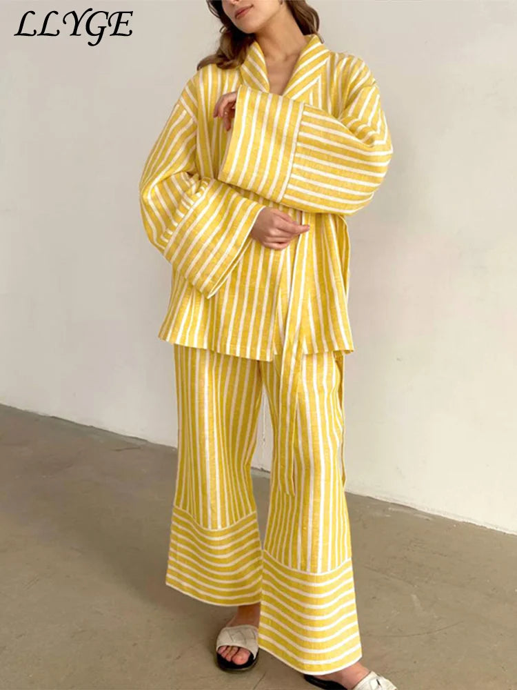 Women's Striped Lace Up Pants