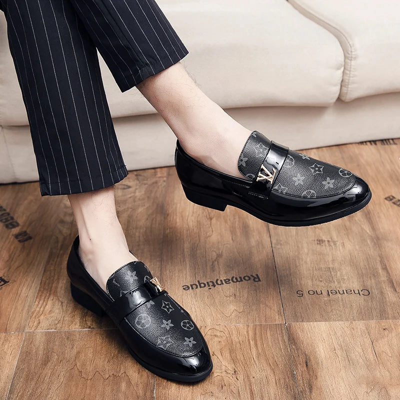 Men’s British Business Genuine Leather Slip-On Shoes for Adults in Black