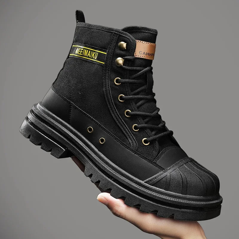 High Top Boots Men Leather Shoes Winter Motorcycle Boots 2024 Men Platform Safety Shoes Boots Hiking Boot for Men Tooling Botas