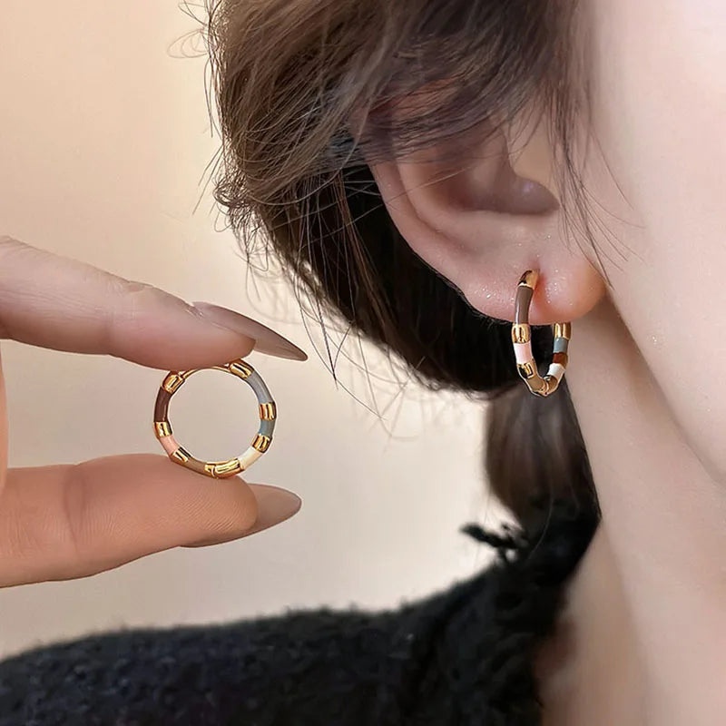 Girls' Colorful Enamel Mini Metal Round Earrings FoWomen