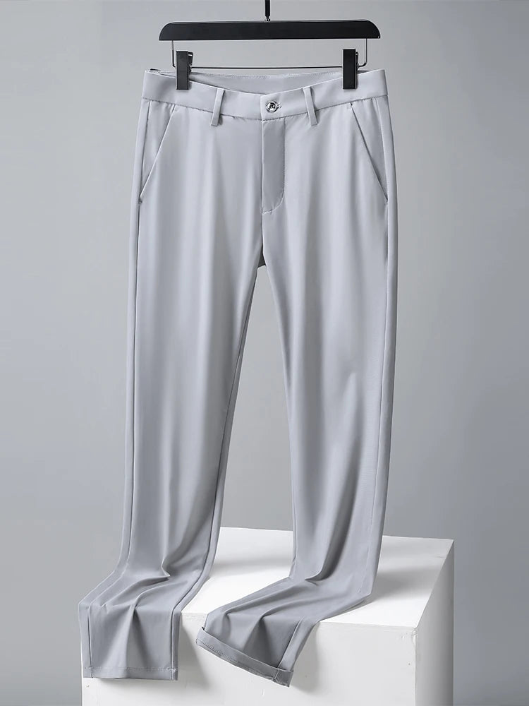 2022 New Summer Men Long Pants Breathable Stretched Spandex Nylon Slim Thin Chinos Male Business Formal Straight Suit Trousers