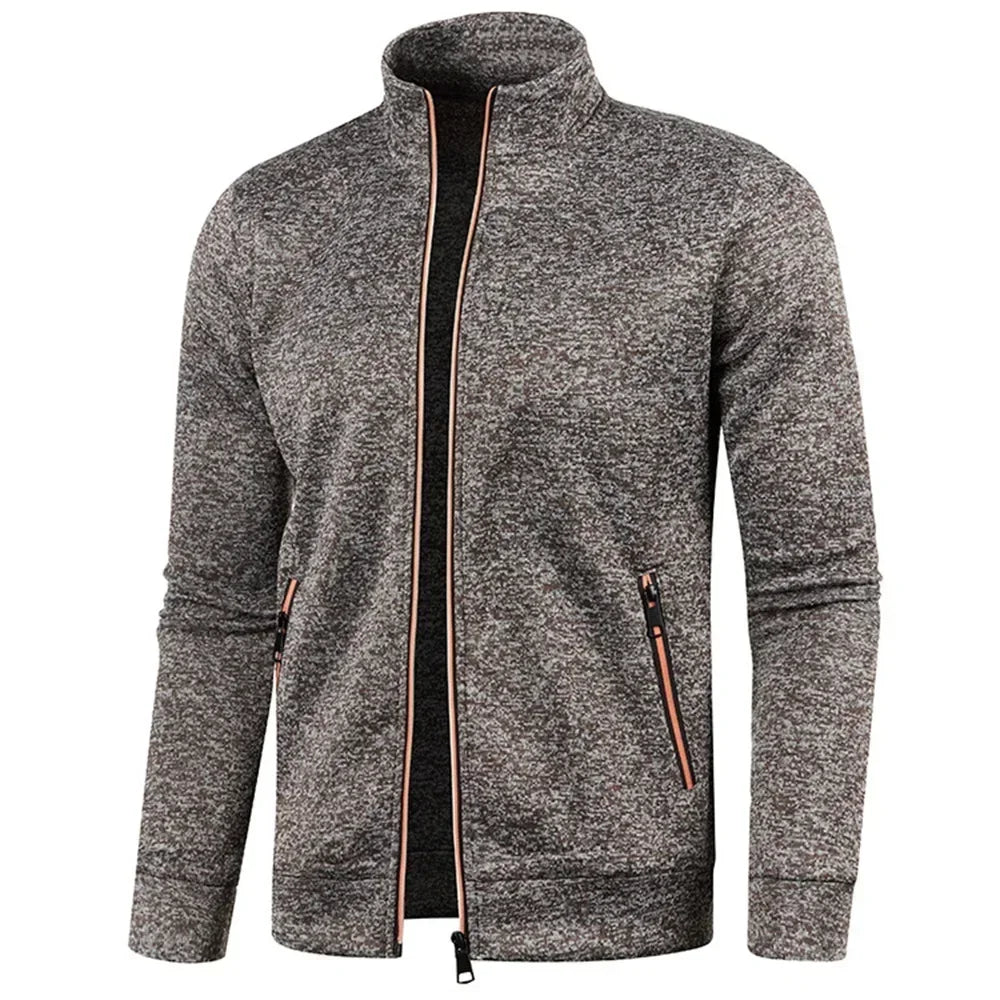 Men's Cardigan Zipper Hoodies Black Green Gray Contrasting Colors Jackets Fashion Casual High Stand Sweatshirts Coats Sportwear