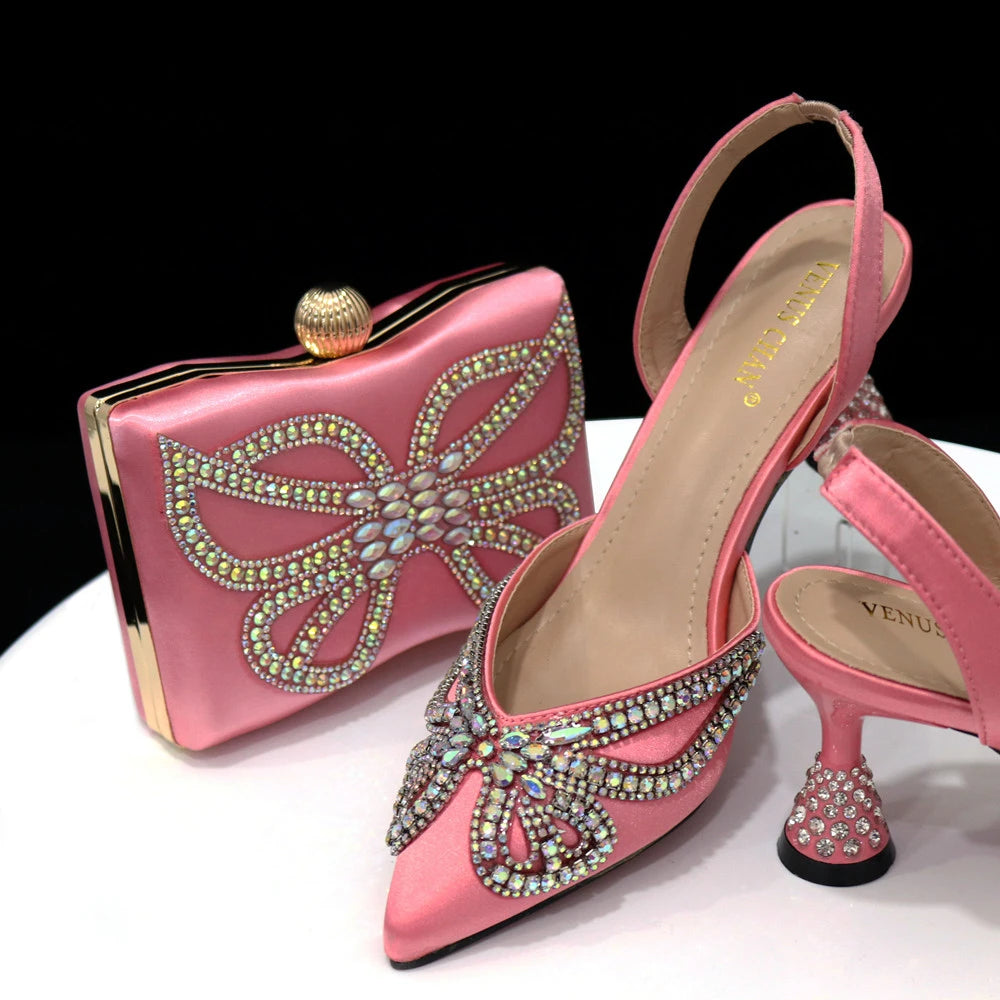 Bowknot Pointed Toe Women's Shoes Shallow Mouth Shoes Bag Set